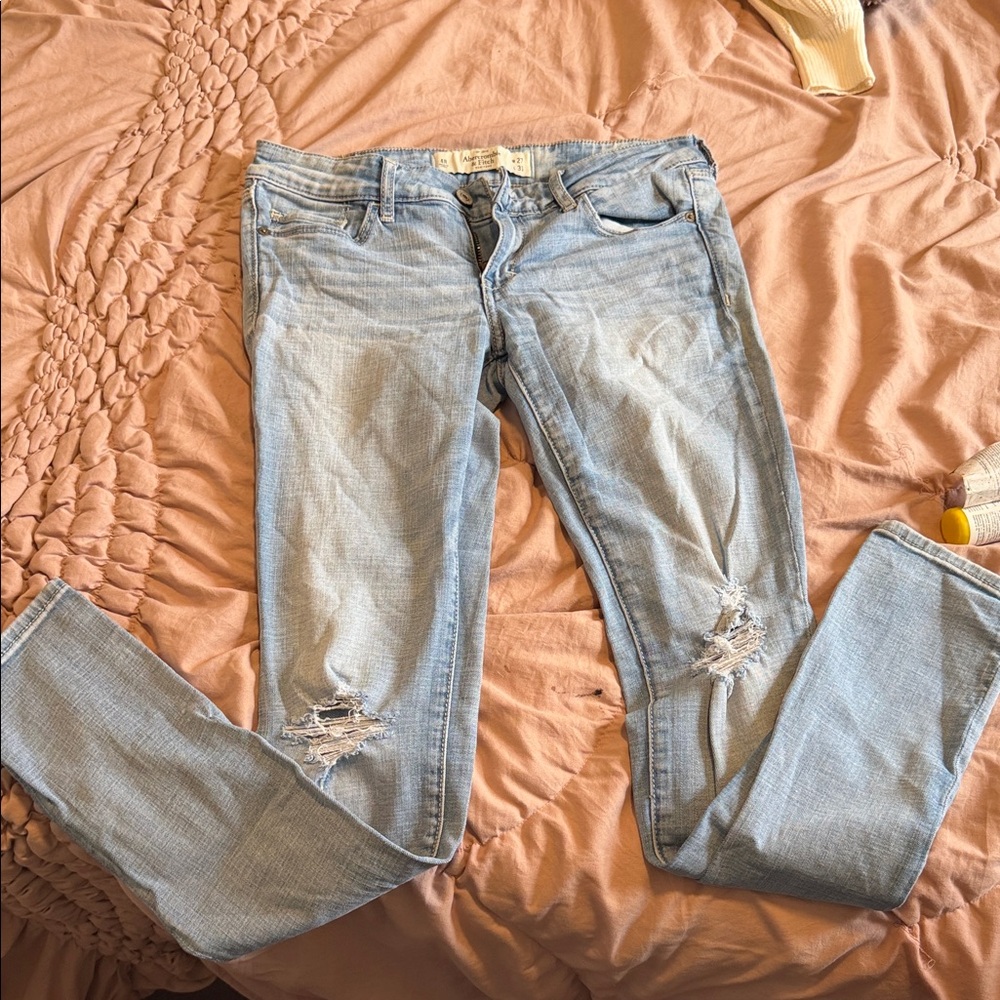 Abercrombie & Fitch Light Blue Distressed Skinny Jeans